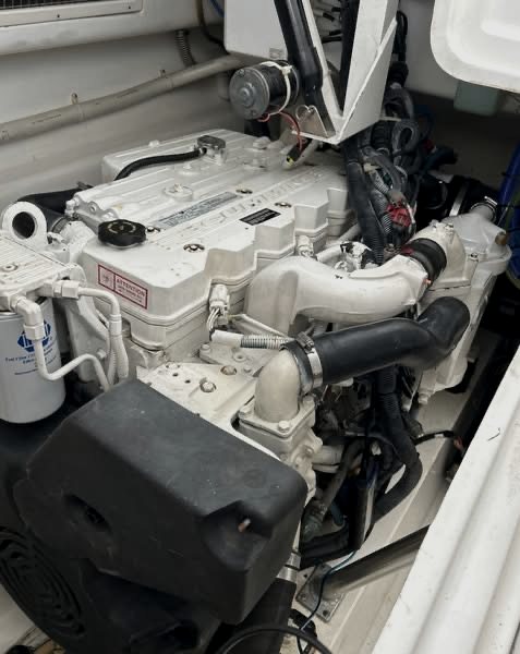 Inboard diesel engine in a boat's engine room