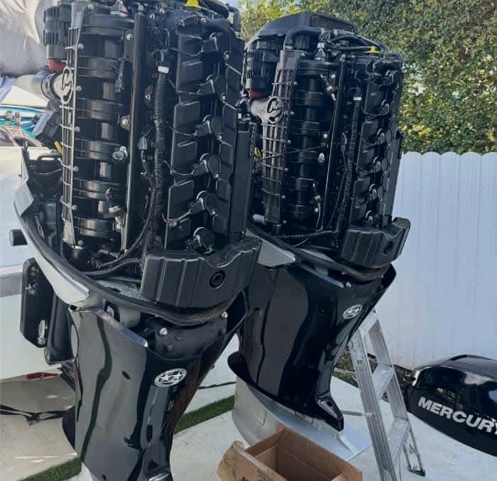 Twin outboard engines with covers removed